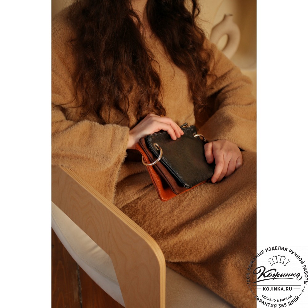 Женская кожаная сумка "Трио" (рыжий/коричневый/черный) 